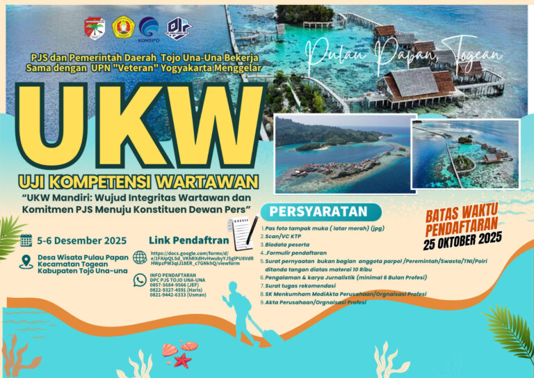 DPD PJS Kalteng Apresiasi Dukungan Penyelenggaraan UKW Desember 2025, di Wilayah  Kabupaten Tojo Una-Una
